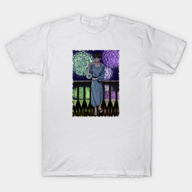 Shinji Ikari in Kimono Background Jagged T-Shirt by Antonydraws